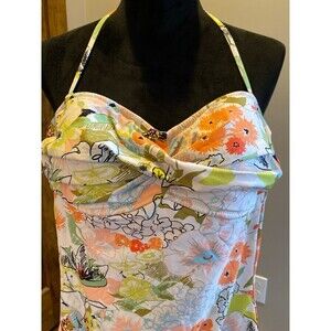 J. Crew One Piece Swimsuit Sz 6 Peach Green Floral Strapless r w/ Strap J.Crew